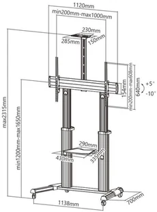 Techly Stojak mobilny LCD/LED ICA-TR24 60-100\" regulowany 100kg 102734 - Uchwyty do telewizora - miniaturka - grafika 5
