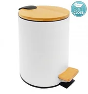 Kosze na śmieci - FENIKS Domotechnika okrągły 5 litry/ 20,5 26 cm , biały/bambus SNOW SH/BI007 - miniaturka - grafika 1