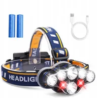 Latarki - Latarka Czołowa 8 Led Mocna Lampka Czołówka + Akum - miniaturka - grafika 1