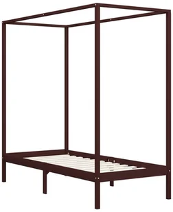 vidaXL Rama łóżka z baldachimem, ciemnobrązowa, lita sosna, 90x200 cm - Łóżka - miniaturka - grafika 2