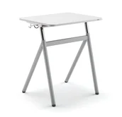 Meble do szkół i przedszkoli - AJ Produkty Szkolne biurko z regulacją wysokości ASCEND, laminat szary, szary aluminium - miniaturka - grafika 1