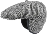 Czapki męskie - Plaski Kaszkiet z Nausznikami Herringbone by Lierys, czarno-biały, 56 cm - miniaturka - grafika 1