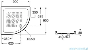 Roca ITALIA  ceramiczny 1/4 koła 90x90 R550 A3740HL000 - Brodziki prysznicowe - miniaturka - grafika 3