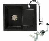Zlewozmywaki - Brado Zlewozmywak granitowy DONZO czarny nakrapiany z baterią chrom i syfonem donzocnbatch - miniaturka - grafika 1