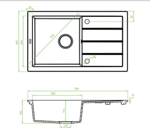 Laveo Trzynastka zlewozmywak granitowy 79x48 cm 1-komorowy beżowy SBP411T - Zlewozmywaki - miniaturka - grafika 5