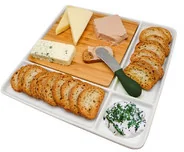 Talerze - Nerthus Talerz czterokomorowy + bambusowa deska do serwowania przekąsek Nerthus FIH 336 - miniaturka - grafika 1