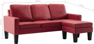 vidaXL 3-osobowa sofa z podnóżkiem, winna czerwień, sztuczna skóra - Narożniki - miniaturka - grafika 7
