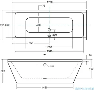 Besco Vera wanna czarna 170x75cm wolnostojąca z przelewem #WKV-170-WO-CZ | - Wanny - miniaturka - grafika 2