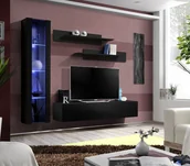 Meblościanki - MEBLOŚCIANKA FLY G2 CZARNY MAT/CZARNY POŁYSK + LED 23 ZZ FY G2 - miniaturka - grafika 1