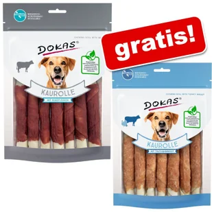 Dokas Dokas Rurki do żucia, wołowina, 190 g + Dokas Rurki do żucia, pierś z kurczaka, 190 g gratis!  - Wołowna + Pierś z indyka, 2 x 190 g i zwrot GRATI - Przysmaki dla psów - miniaturka - grafika 2