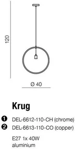 Azzardo Lampa Wisząca Zwis 1pł KRUG DEL-2522-1CO AZZDEL-2522-1CO - Lampy sufitowe - miniaturka - grafika 3