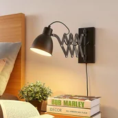 Lampy ścienne - Lindby Przemysłowy kinkiet czarny ramię nożycowe - Merle - miniaturka - grafika 1