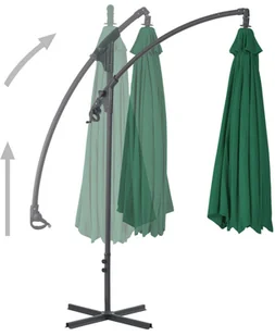 vidaXL Parasol wiszący ze stalowym słupkiem, 300 cm, zielony - Parasole ogrodowe - miniaturka - grafika 4