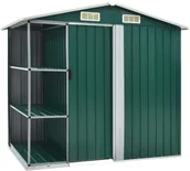 Altany ogrodowe - vidaXL Szopa ogrodowa z regałem, zielona, 205x130x183 cm, żelazna - miniaturka - grafika 1