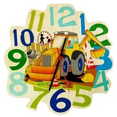 Zegary - Hess-Spielzeug Hess drewnianych zabawek 30008  Zegar ścienny z drewna z mechanizmem kwarcowym, plac budowy, ok. 24 cm - miniaturka - grafika 1