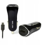 Ładowarki samochodowe - Beline Ładowarka samochodowa USB + microUSB 1A czarna Beli0002 - miniaturka - grafika 1