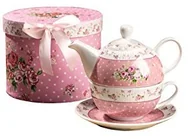 Dzbanki i imbryki - London boutique Dzbanek do herbaty i filiżanka, Vintage, róża, wiktoria, porcelana, w eleganckim pudełku na prezent - miniaturka - grafika 1