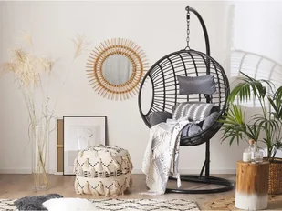 Beliani Fotel wiszący ze stojakiem rattanowy czarny ASPIO - Fotele ogrodowe wiszące - miniaturka - grafika 2