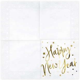 Party Deco Serwetki Happy New Year białe - 33 cm - 20 szt. - Sylwester - miniaturka - grafika 2