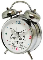 Zegary - Atrix Super cichy budzik metalowy z dzwonkami #kot ATB045E - miniaturka - grafika 1