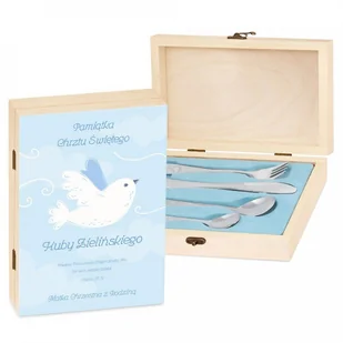 Murrano Zestaw Sztućców Dla Dzieci W Drewnianym Etui Nadruk Na Chrzciny SZT-ANIMALS_DRW-UV-026 - Sztućce dla dzieci - miniaturka - grafika 2