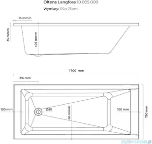 Oltens Langfoss wanna prostokątna 170x75cm 10005000 - Wanny z hydromasażem - miniaturka - grafika 3
