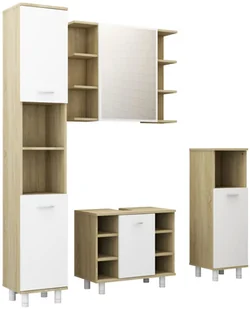 vidaXL 4-częściowy zestaw mebli łazienkowych, biel i dąb sonoma, płyta vidaXL - Meble łazienkowe - miniaturka - grafika 2