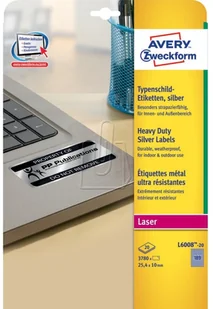 Avery Zweckform Zweckform znamionowe A4 25,4 x 10 mm srebrne (L6008-20) - Etykiety do drukarek - miniaturka - grafika 3