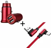 Ładowarki samochodowe - Shot Case Zestaw do Xiaomi Mi 9T smartfonów typu C kabel 90 Fast Charger + mini Dual gniazdo zapalniczki samochodowej (czerwone) - miniaturka - grafika 1