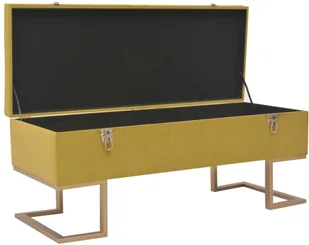 vidaXL Ławka ze schowkiem, 105 cm, musztardowa, aksamitna vidaXL - Ławki do przedpokoju - miniaturka - grafika 3