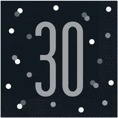 Urodziny dla dorosłych - Unique Serwetki "30 urodziny Glitz Grochy" czarne UNIQUE 33 cm 16 szt U83545 - miniaturka - grafika 1