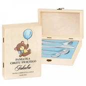 Sztućce dla dzieci - Murrano Zestaw Sztućców Dla Dzieci W Drewnianym Etui Nadruk Pluszowy Miś SZT-ANIMALS_DRW-UV-033 - miniaturka - grafika 1