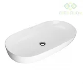 Umywalki - Oltens Hamnes Thin umywalka 80x40 cm nablatowa owalna z powłoką SmartClean biała 41815000 - miniaturka - grafika 1