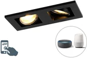Oprawy, klosze i abażury - QAZQA Oprawa do wbudowania prostokątna czarna 2-źródła światła GU10 WiFi - Qure - miniaturka - grafika 1