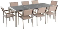 Meble ogrodowe - Beliani Zestaw ogrodowy stół granit palony dzielony blat czarny i 8 krzeseł beżowych GROSSETO 34096 34096 - miniaturka - grafika 1