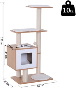 PawHut DRAPAK DLA KOTA DRZEWKO DO WSPINANIA SIZAL PODUSZKA PIŁKA naturalny 60 x 40 x 120 cm - Drapaki dla kotów - miniaturka - grafika 2