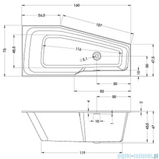 Riho Rethink Space 160x75cm wanna asymetryczna + syfon + nóżki lewa BR14005/01U - Wanny - miniaturka - grafika 2