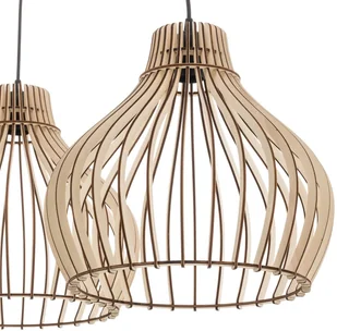 EULUNA Lampa wisząca Barrel drewniane klosze 3-pkt. długa - Lampy sufitowe - miniaturka - grafika 5