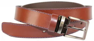 Complex (PL) Pasek Męski Skórzany (PL) Skóra Licowa EXTRA 35 mm BRĄZOWY NIEBIESKA NITKA Klamra Nowoczesna - Paski - miniaturka - grafika 3