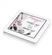 Lusterka do makijażu - Murrano Lusterko kwadratowe z grawerem wake up & make up LSTR-KW-017 - miniaturka - grafika 1