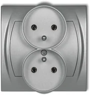 Gniazdka elektryczne - Karlik Gniazdo podwójne z uziemieniem LOGO Srebrny metalik 7LGPR-2Z - miniaturka - grafika 1
