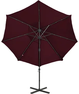 vidaXL Parasol wiszący ze słupkiem i oświetleniem LED, bordowy, 300 cm 312334 - Parasole ogrodowe - miniaturka - grafika 8