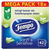 Papier toaletowy - Tempo papier toaletowy, wilgotny, tempo, wilgotny papier toaletowy, delikatny i wrażliwy, trójpak (6 x 3 x 42 arkuszy), duże opakowanie, 1kg - miniaturka - grafika 1