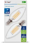 Żarówki LED - V-TAC Żarówka LED 4W Filament E14 Świeczka Przezroczysta (Blister 2szt) VT-2174 2700K 400lm - miniaturka - grafika 1