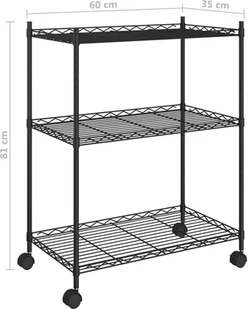 vidaXL 3-poziomowy regał na kółkach, 60x35x81 cm, czarny, 150 kg 324626 - Szafy i regały magazynowe - miniaturka - grafika 7