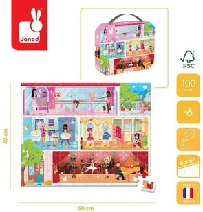 Janod Dzieci Puzzle Dance Academy 100 sztuk gry edukacyjne umiejętności motoryczne i koncentracja etui z uchwytem wykonane we Francji i certyfikowane przez FSC-zielone atramenty od 6 lat, J02616 J02616 - Puzzle - miniaturka - grafika 3