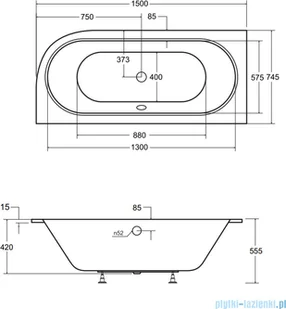 Besco Wanna 150x75 Avita Slim Prawa + Syfon #WAV-150-NPS - Wanny - miniaturka - grafika 6