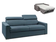 Sofy i kanapy - Vente-Unique 4-osobowa kanapa z ekspresowym mechanizmem rozkładania z tkaniny VIZIR - Kolor: niebieski - Miejsce do spania: 160 cm - Materac 14 cm - miniaturka - grafika 1