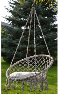 SASKA GARDEN Hamak ażurowy fotel wiszący 80x60cm z poduszką szary victoriasport-1018058-0 - Fotele ogrodowe wiszące - miniaturka - grafika 7