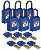 Kłódki - Brady SafeKey kompaktowa kłódka, 33 mm x 67 mm x 19 mm, niebieska, opakowanie 6 szt 754473610258 - miniaturka - grafika 1